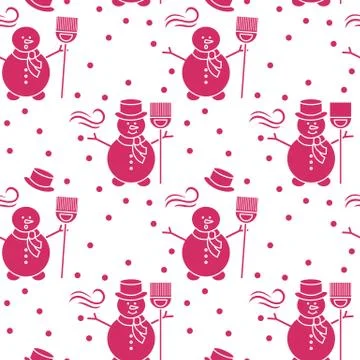 Seamless pattern with snowman, broom, hat, wind. Stock Illustration
