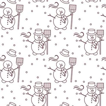 Seamless pattern with snowman, broom, hat, wind. Stock Illustration