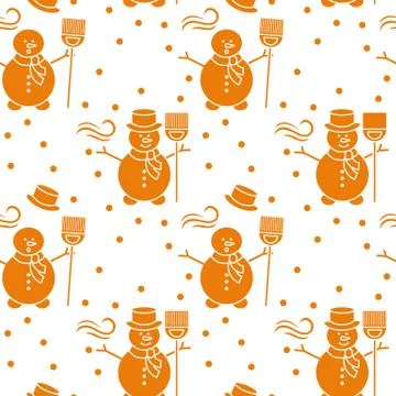 Seamless pattern with snowman, broom, hat, wind. Stockillustratie