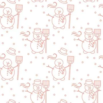 Seamless pattern with snowman, broom, hat, wind. Stock Illustration