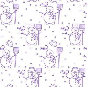 Seamless pattern with snowman, broom, hat, wind. Stock Illustration