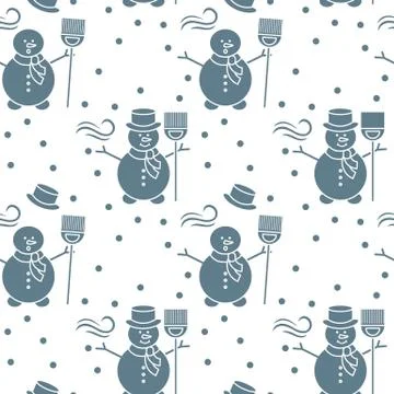 Seamless pattern with snowman, broom, hat, wind. Stockillustratie