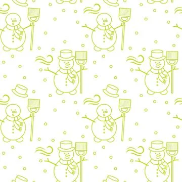 Seamless pattern with snowman, broom, hat, wind. Stock Illustration