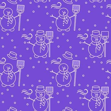 Seamless pattern with snowman, broom, hat, wind. Stock Illustration