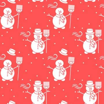 Seamless pattern with snowman, broom, hat, wind. Stock Illustration