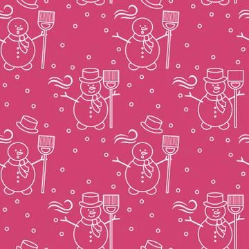Seamless pattern with snowman, broom, hat, wind. イラスト素材