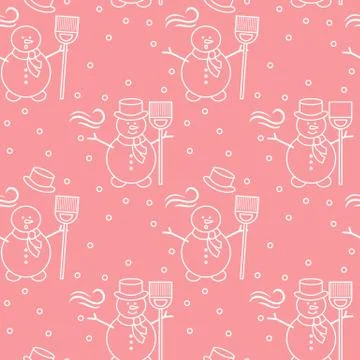 Seamless pattern with snowman, broom, hat, wind. Stock Illustration