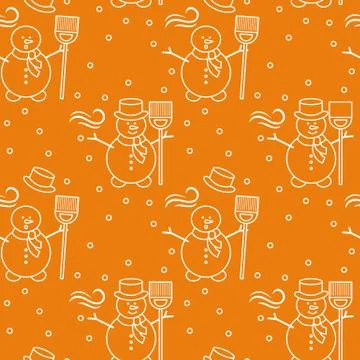 Seamless pattern with snowman, broom, hat, wind. Illustrazione stock