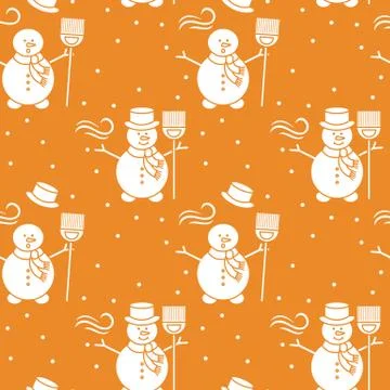 Seamless pattern with snowman, broom, hat, wind. Illustrazione stock