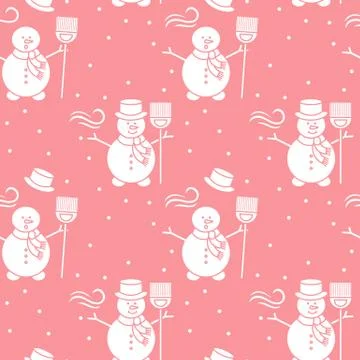 Seamless pattern with snowman, broom, hat, wind. Stock Illustration