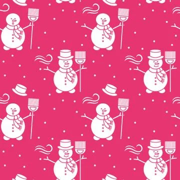 Seamless pattern with snowman, broom, hat, wind. Stock Illustration