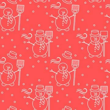 Seamless pattern with snowman, broom, hat, wind. Stock Illustration
