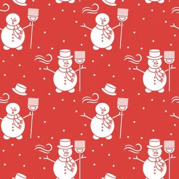 Seamless pattern with snowman, broom, hat, wind. Illustrazione stock