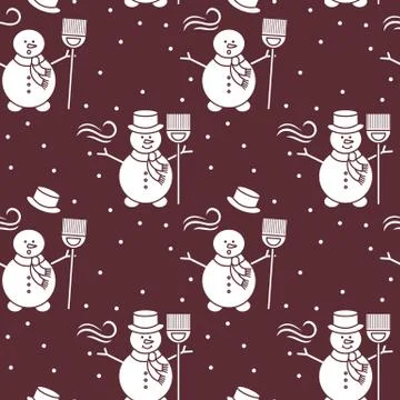 Seamless pattern with snowman, broom, hat, wind. Stock Illustration