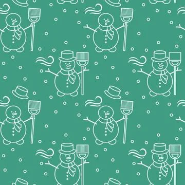 Seamless pattern with snowman, broom, hat, wind. Stock Illustration