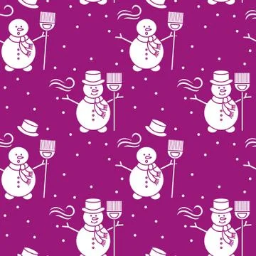Seamless pattern with snowman, broom, hat, wind. Stock Illustration