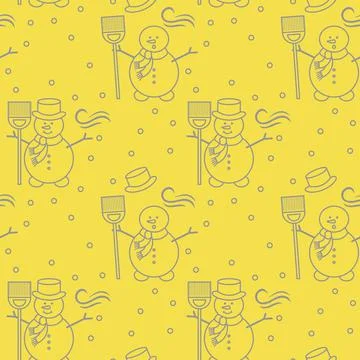 Seamless pattern with snowman, broom, hat, wind. Stock Illustration