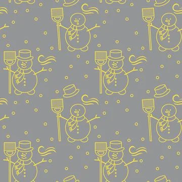 Seamless pattern with snowman, broom, hat, wind. Illustrazione stock