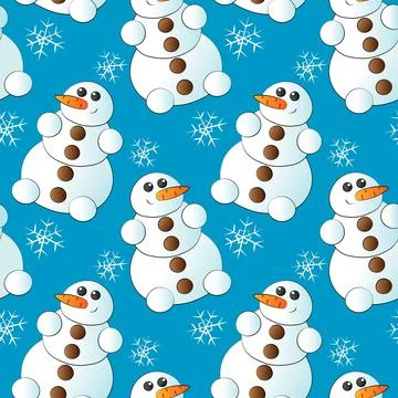 Seamless pattern with snowman with carrot and button Stock Illustration