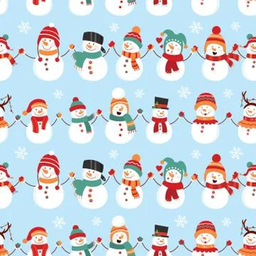 Seamless pattern with snowman. Design for wrapping, fabric, print. Vector ill Illustrazione stock
