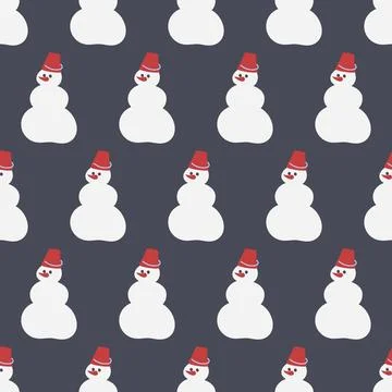 Seamless pattern of snowmen on a dark background. Snow, carrots, bucket. Wi.. Stock Illustration