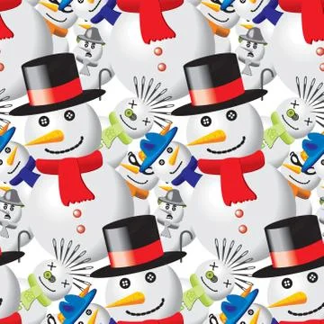 Seamless pattern with snowmen in different outfits Stock Illustration