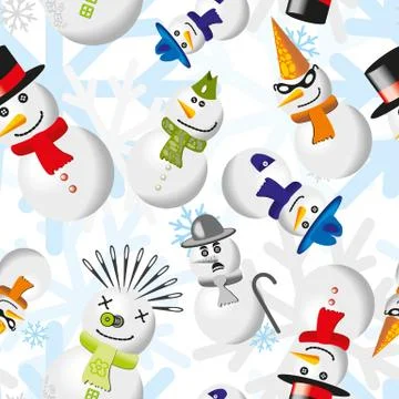Seamless pattern with snowmen in different outfits Illustrazione stock