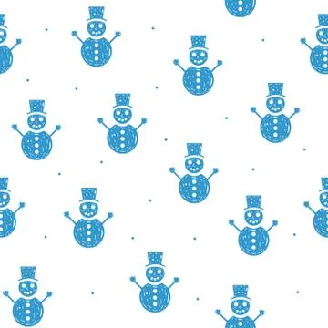 Seamless pattern of snowmen in flat style on a white background. Stock Illustration