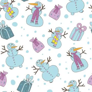 Seamless pattern with snowmen. Vector. Stock Illustration
