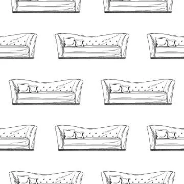 Seamless pattern. Sofa, ottoman on a white background. Vector illustration Illustrazione stock