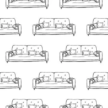 Seamless pattern. Sofa, ottoman on a white background. Vector illustration Stock Illustration
