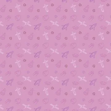 Seamless pattern in soft colors on space theme, rockets, asteroids Stock Illustration