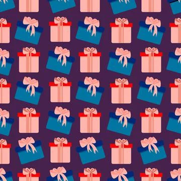 Seamless pattern with soft green and blu gift boxes. Cute holiday print. Vector Stock Illustration