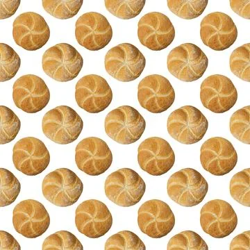 Seamless pattern of soft Kaiser hamburger buns on a white background Foto stock