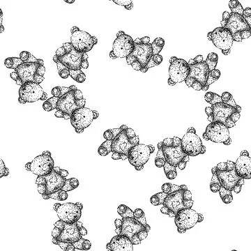 Seamless pattern soft teddy bear sketch hand drawn 库存插图