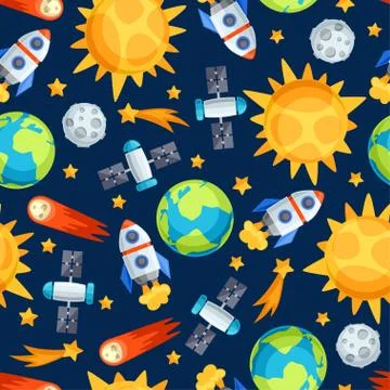 Seamless pattern of solar system, planets and celestial bodies 스톡 일러스트