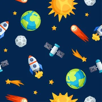 Seamless pattern of solar system, planets and celestial bodies Stock Illustration