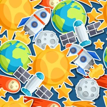 Seamless pattern of solar system, planets and celestial bodies Stock Illustration