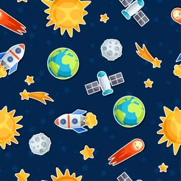 Seamless pattern of solar system, planets and celestial bodies Stock Illustration
