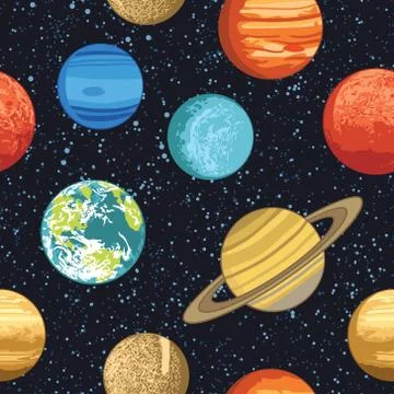 Seamless pattern with solar system planets Stock Illustration