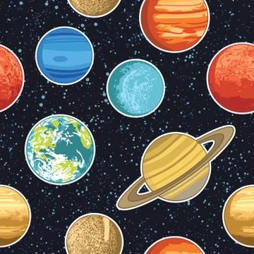 Seamless pattern with solar system planets Stock Illustration