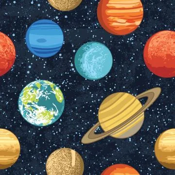 Seamless pattern with solar system planets Stock Illustration