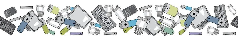 Seamless pattern with sorted garbage isolated on white background. Stock Illustration