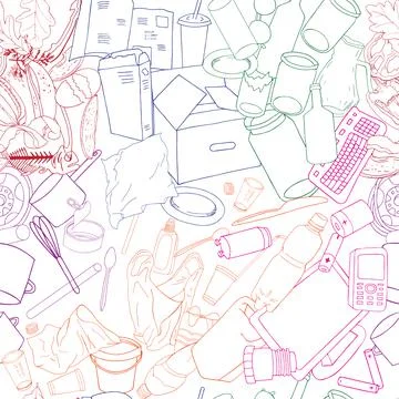 Seamless pattern with sorted garbage isolated on white background. Stock Illustration