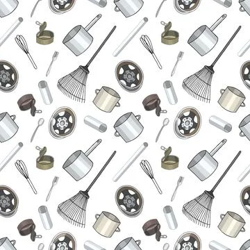 Seamless pattern with sorted metal garbage isolated on white background Stock Illustration