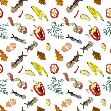 Seamless pattern with sorted organic garbage isolated on white background Stock Illustration