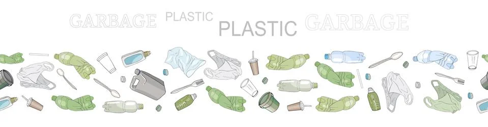 Seamless pattern with sorted plastic garbage Stock Illustration