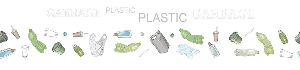 Seamless pattern with sorted plastic garbage Stock Illustration