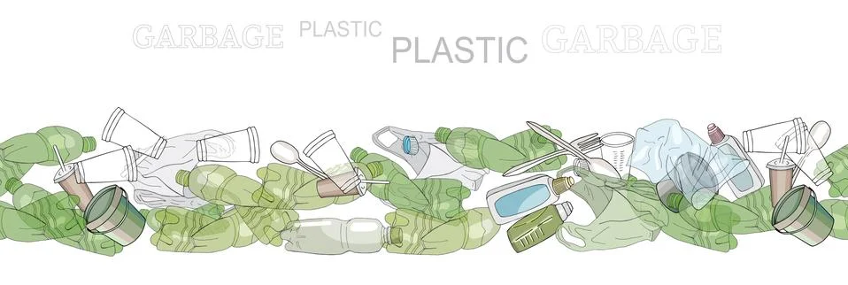 Seamless pattern with sorted plastic garbage Stock Illustration