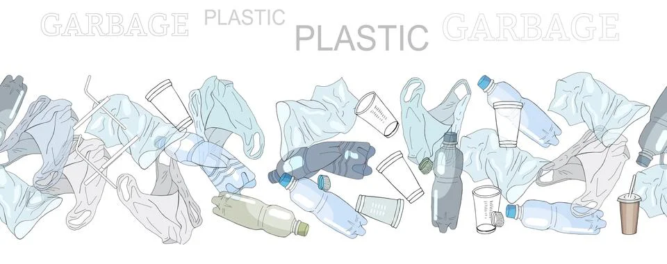 Seamless pattern with sorted plastic garbage Stock Illustration